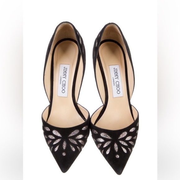 Jimmy Choo Shoes - Jimmy Choo Suede with Glitter Accents D’Orsay Pumps